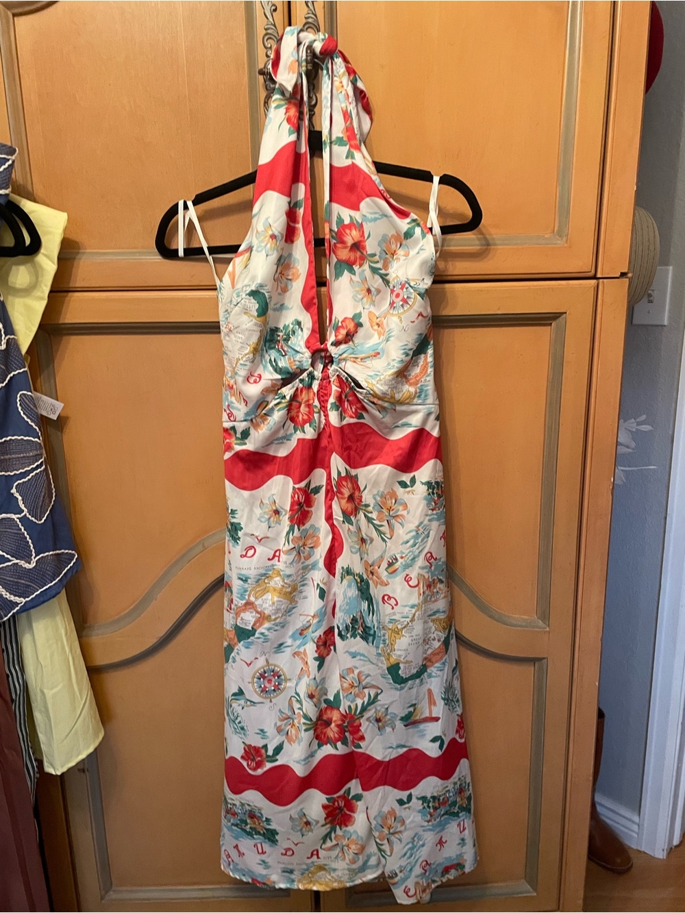 Floral Halter Maxi Dress in White and Red